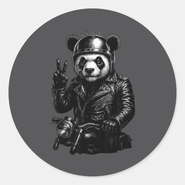 Cool Panda Punk Peace Sign Motorcycle  Classic Round Sticker (Front)