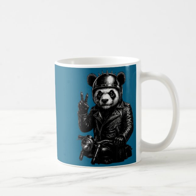 Cool Panda Punk Peace Sign Motorcycle  Coffee Mug (Right)