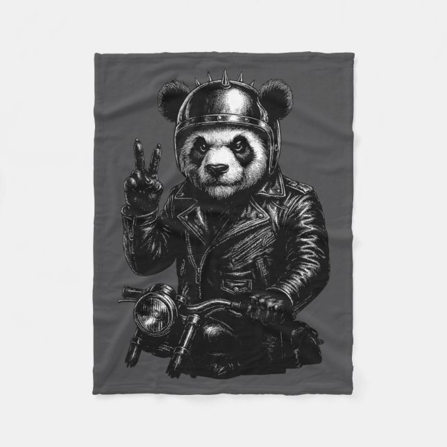 Cool Panda Punk Peace Sign Motorcycle  Fleece Blanket (Front)