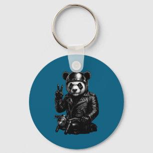 Cool Panda Punk Peace Sign Motorcycle  Key Ring