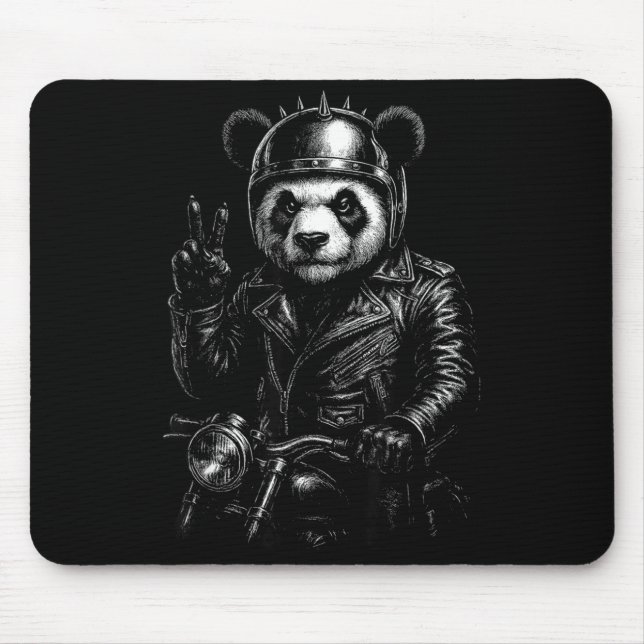 Cool Panda Punk Peace Sign Motorcycle  Mouse Mat (Front)