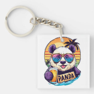 Cool Panda: Retro Summer & Beer Vibes Key Ring