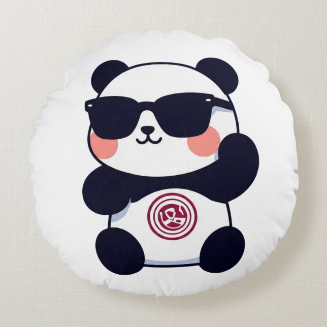 Cool Panda with Shades Round Cushion (Front)