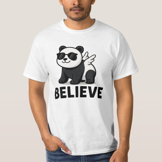 Cool Panda with Sunglasses Believe Motivational T-Shirt (Front)