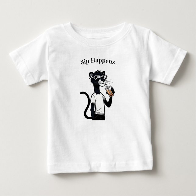Cool Panther Graphic Tee – Funny Bubble Tea Shirt  (Front)