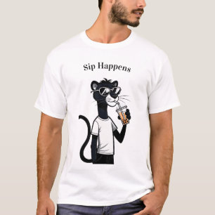 Cool Panther Graphic Tee – Funny Bubble Tea Shirt