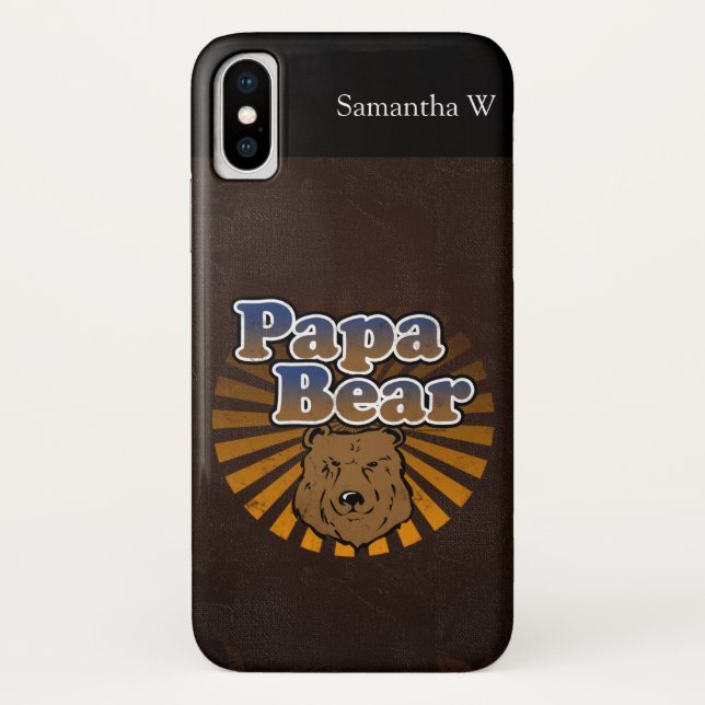 Cool Papa Bear, Brown/Blue/Gold Dad Gift Case-Mate iPhone Case (Back)