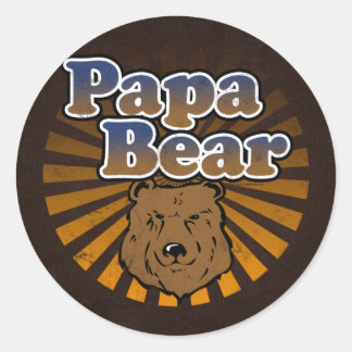 Cool Papa Bear, Brown/Blue/Gold Dad Gift Classic Round Sticker
