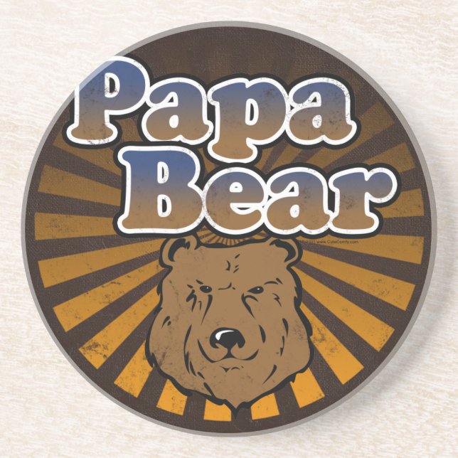 Cool Papa Bear, Brown/Blue/Gold Dad Gift Coaster (Front)