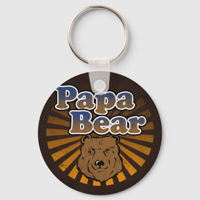 Cool Papa Bear, Brown/Blue/Gold Dad Gift Key Ring (Front)
