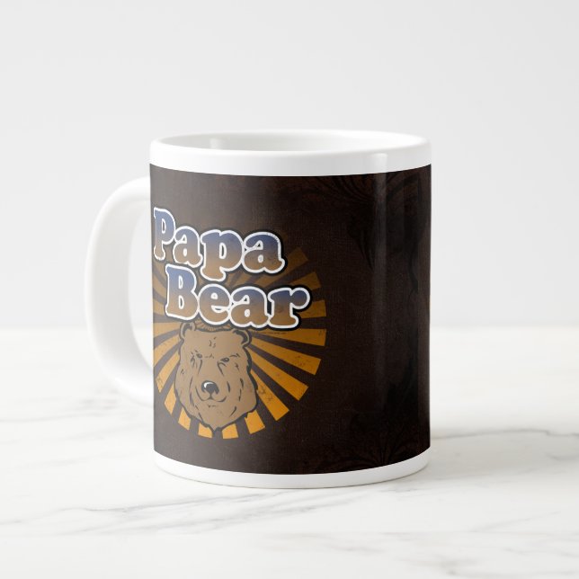 Cool Papa Bear, Brown/Blue/Gold Dad Gift Large Coffee Mug (Front Left)