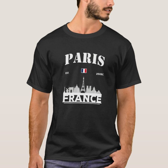 Cool Paris France City Skyline French Lover Travel T-Shirt (Front)