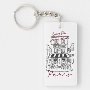 Cool Parisian Café Sketch –Living the French Dream Key Ring