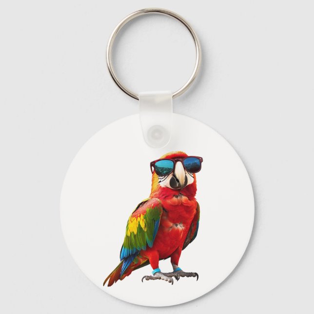 Cool Parrot with Sunglasses Key Ring (Front)