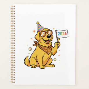 Cool Party Golden Retriever Dog Happy New Year Planner