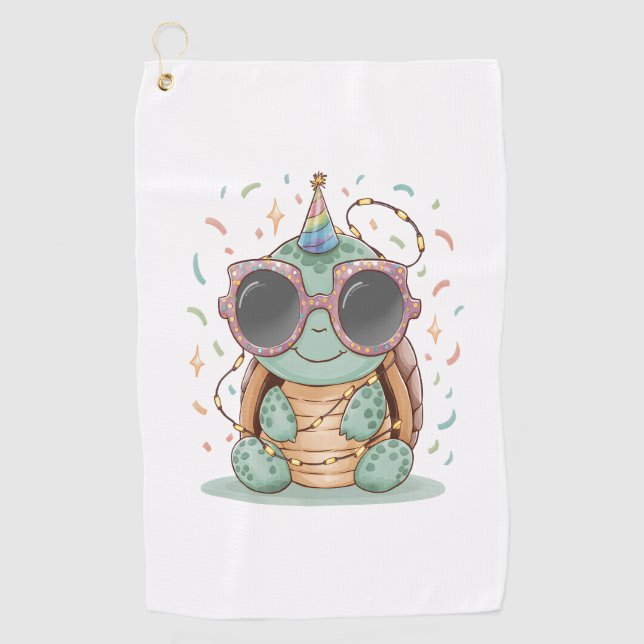 Cool Party Turtle Golf Towel (Front)