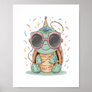 Cool Party Turtle Poster