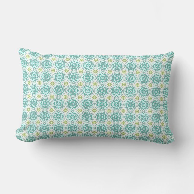 Cool Pastel Blue Retro Circle Pattern Easter Lumbar Cushion (Front)