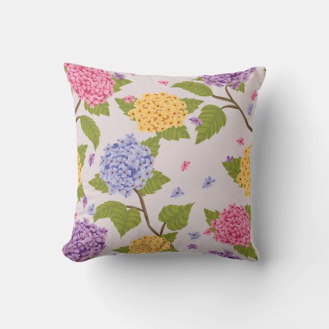 Cool Pastel Hydrangea Flower Pattern Cushion (Front)