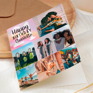 Cool pastel marble photos collage grid 21 birthday card