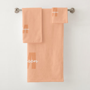 Cool pastel peach colour with Custom Monogram name Bath Towel Set