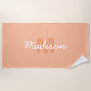 Cool pastel peach colour with Custom Monogram name Beach Towel