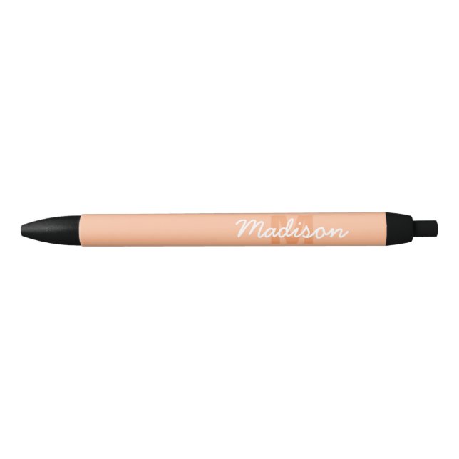 Cool pastel peach colour with Custom Monogram name Black Ink Pen (Front)