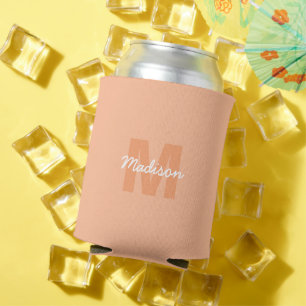 Cool pastel peach colour with Custom Monogram name Can Cooler