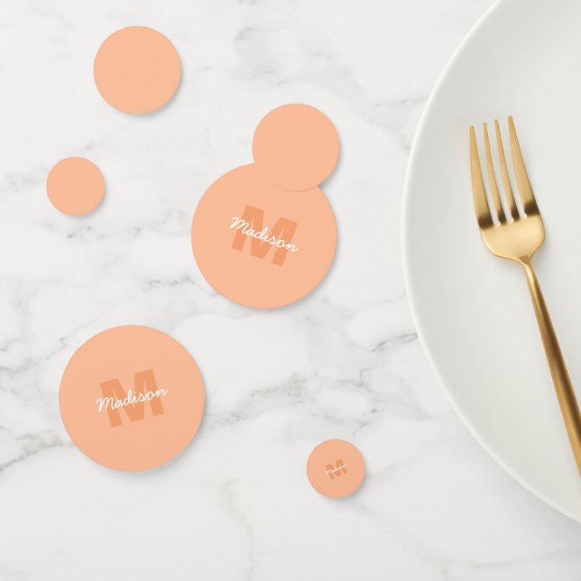 Cool pastel peach colour with Custom Monogram name Confetti (Group)