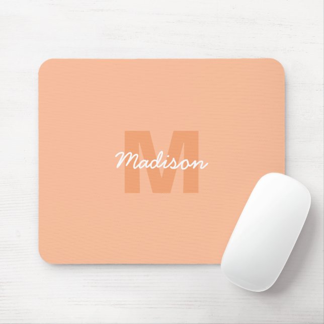 Cool pastel peach colour with Custom Monogram name Mouse Mat (With Mouse)