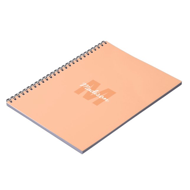 Cool pastel peach colour with Custom Monogram name Notebook (Left Side)