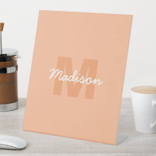 Cool pastel peach colour with Custom Monogram name Pedestal Sign