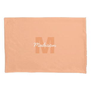 Cool pastel peach colour with Custom Monogram name Pillowcase