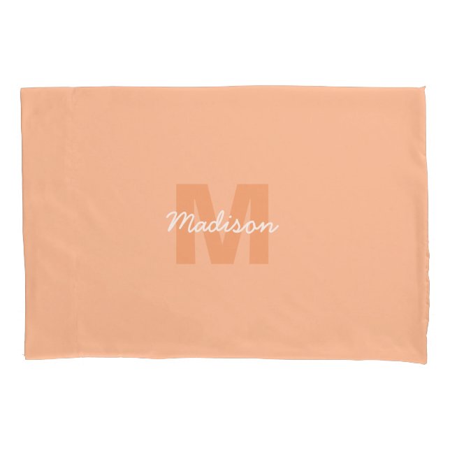 Cool pastel peach colour with Custom Monogram name Pillowcase (Front)