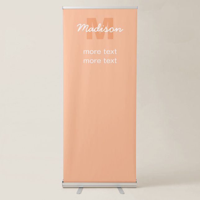 Cool pastel peach colour with Custom Monogram name Retractable Banner (Front)