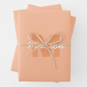 Cool pastel peach colour with Custom Monogram name Wrapping Paper Sheet