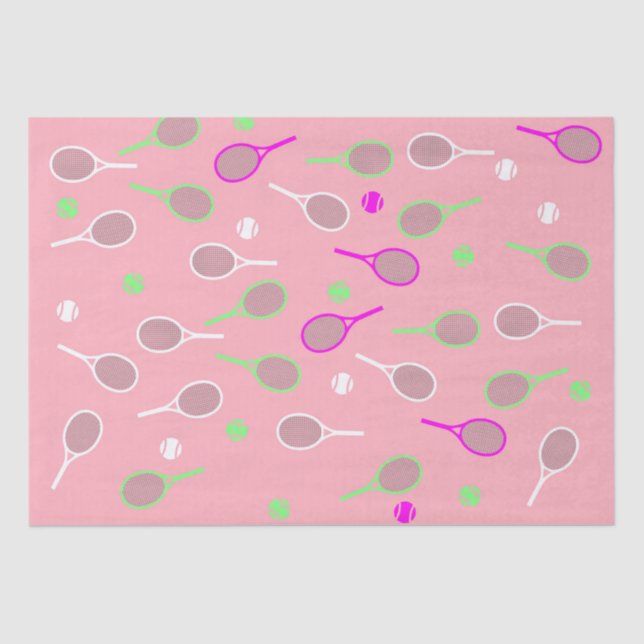 Cool Pastel Pink Retro Tennis Racquets Pattern   Tissue Paper (Front)