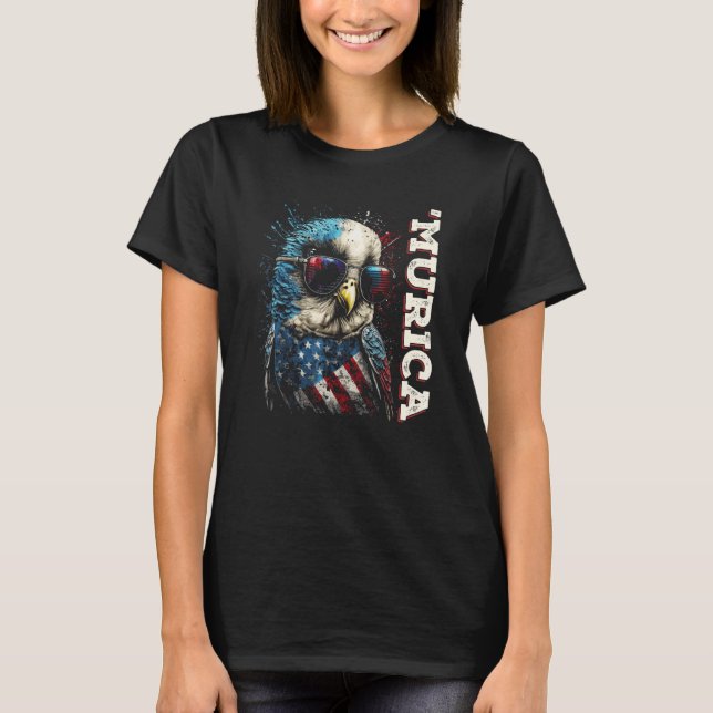 Cool Patriotic Budgie Bird Murica 4th of July Budg T-Shirt (Front)