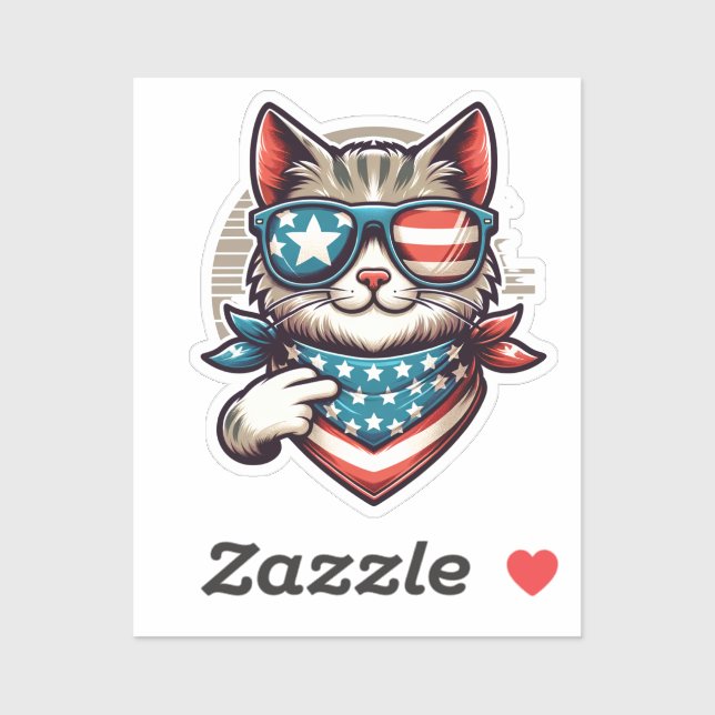 Cool Patriotic Cat with Flag Shades (Sheet)