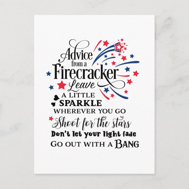 cool Patriotic firecracker advice Holiday Postcard (Front)