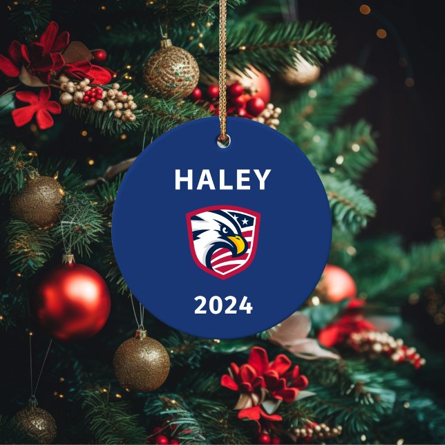 Cool Patriotic Nikki Haley 2024 Election Eagle Ceramic Tree Decoration (Creator Uploaded)
