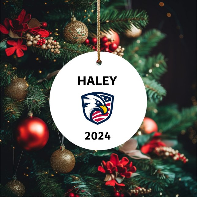 Cool Patriotic Nikki Haley 2024 Election Eagle Ceramic Tree Decoration (Creator Uploaded)