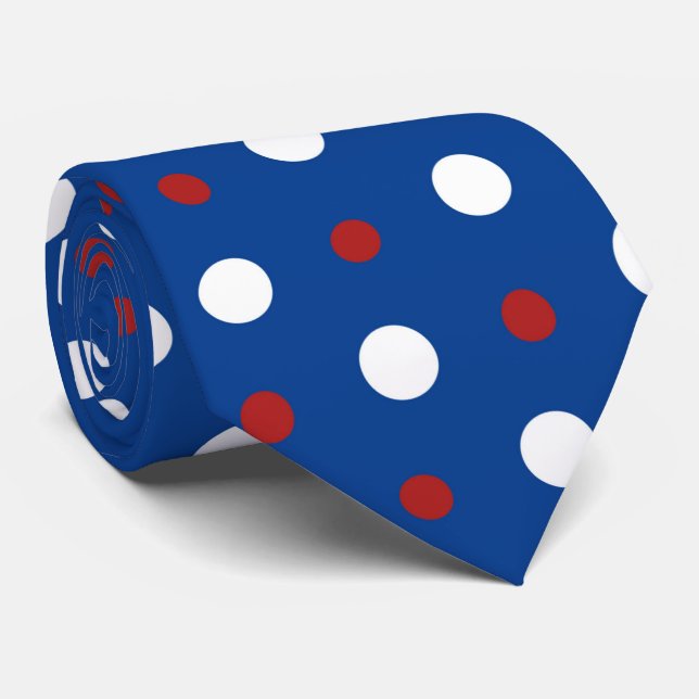 cool Patriotic red white blue polka dot tiled Tie (Rolled)