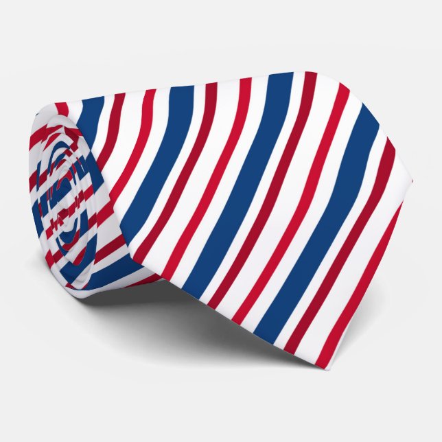 cool Patriotic red white blue stripe pattern Tie (Rolled)