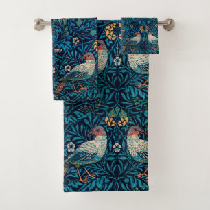 Cool pattern William Morris Birds Strawberry Blue Bath Towel Set