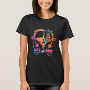 Cool Peace Amp Love Funny Pitbull In Hippie Bus T-Shirt