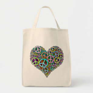 Cool Peace Love Heart Tote Bag