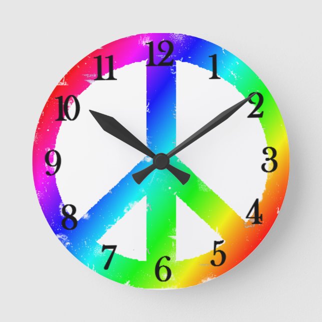 Cool Peace Sign Round Clock (Front)