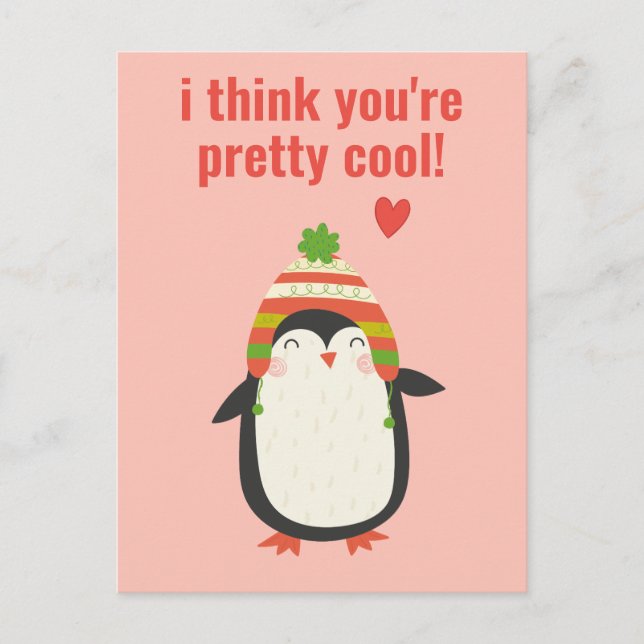 Cool Penguin - Cute Classroom Valentine Postcard (Front)