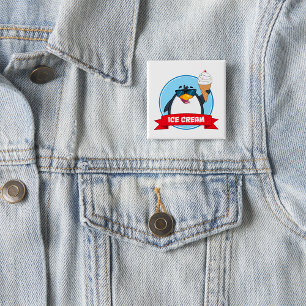 Cool Penguin Holding Ice Cream 15 Cm Square Badge